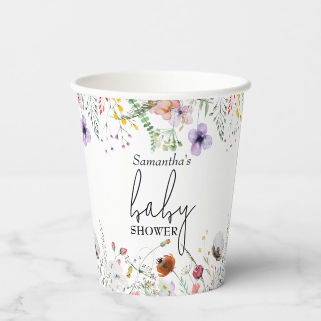 Wildblume Babydusche Pappbecher (Rückseite)
