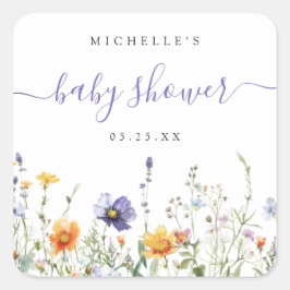 Wildblume Babydusche Quadratischer Aufkleber