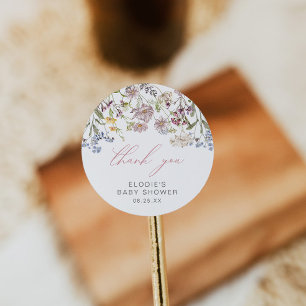 Wildblume Babydusche Rundaufkleber Blumenrosa Runder Aufkleber