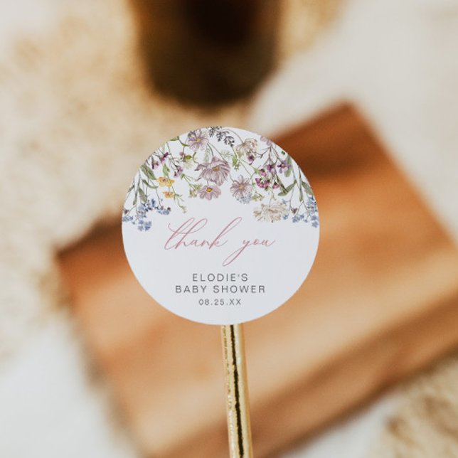 Wildblume Babydusche Rundaufkleber Blumenrosa Runder Aufkleber (Von Creator hochgeladen)