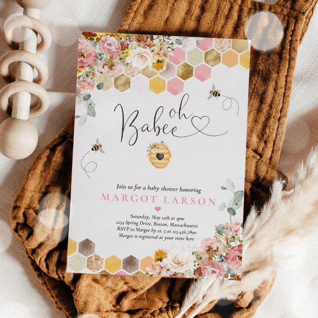 Wildblume Bee Baby Shower Oh Babee Babydusche Einladung (Von Creator hochgeladen)