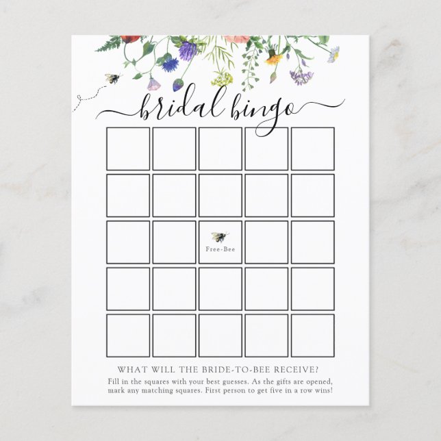 Wildblume Bee Bridal Bingo Game Card (Vorderseite)