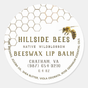 Wildblume BeesWachs Lip Balm Label Honeycomb & Bie Runder Aufkleber