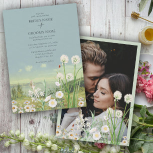 Wildblume Berglandschaft Hochzeitliches Foto Einladung