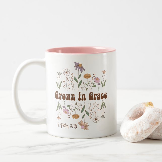 Wildblume Bibel Verse in Grace Zweifarbige Tasse (Mit Donut)