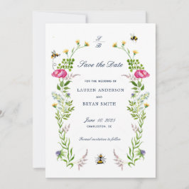 Wildblume & Bienen Hochzeit Sichern Sie das Datum Einladung