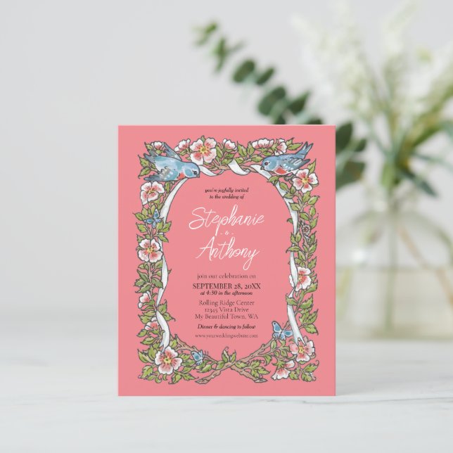 Wildblume Bird Floral Border Wedding (Stehend Vorderseite)