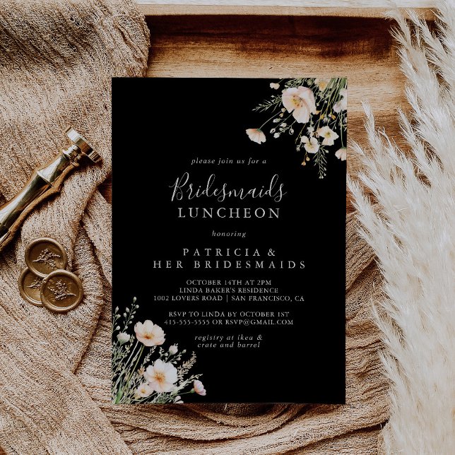 Wildblume Black Bridesmaids Luncheon Dusche Einladung (Von Creator hochgeladen)