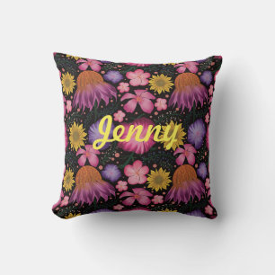 Wildblume Black Floral Personalisiert Kissen