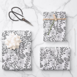 Wildblume bläst schlichtes Grau Minimalistisch Chi Geschenkpapier Set
