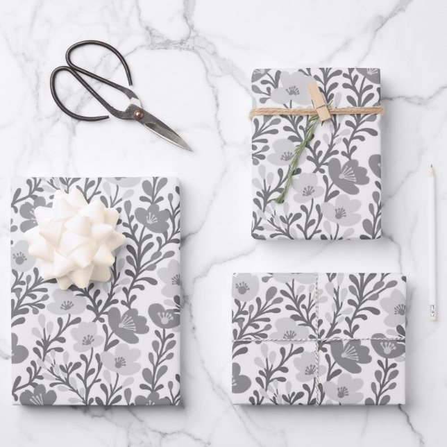 Wildblume bläst schlichtes Grau Minimalistisch Chi Geschenkpapier Set (Vorderseite)