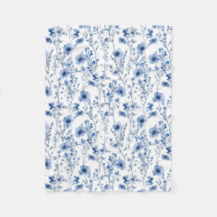 Wildblume Blau Weiße Wasserfarbe Floral Fleecedecke