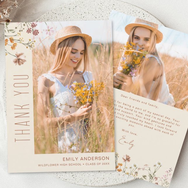 Wildblume Bloom Abschluss Foto Vielen Dank Einladung (Von Creator hochgeladen)