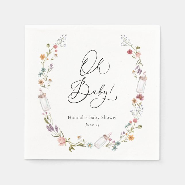 Wildblume Bloom Baby Dusche Oh Baby Napkins Serviette (Vorderseite)