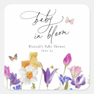 Wildblume Bloom Baby Dusche Quadratischer Aufkleber
