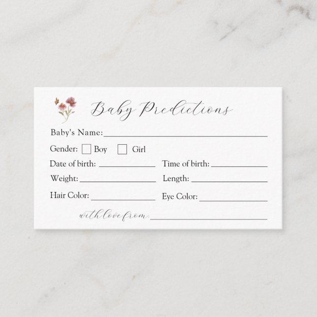 Wildblume Bloom Baby Predictions Card Begleitkarte (Vorderseite)