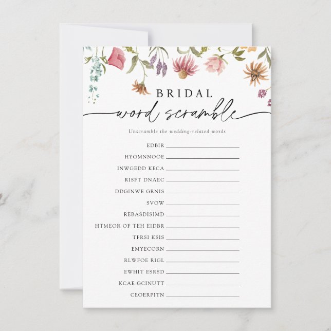 Wildblume Bloom Bridal Word Scramble Game Card Einladung (Vorderseite)
