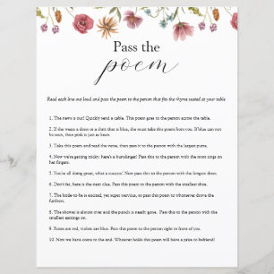 Wildblume Bloom Pass das Gedicht-Brautparty-Spiel