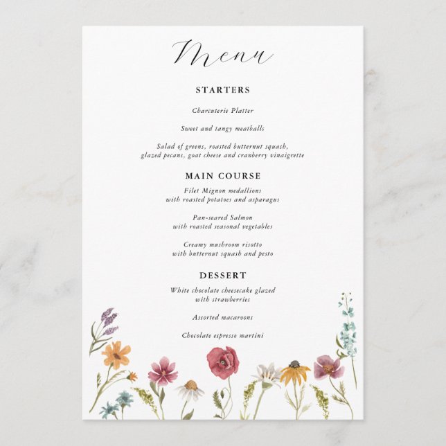 Wildblume Bloom Wedding Menu Menükarte (Vorderseite)
