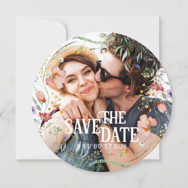 Wildblume Bloomin’ Whimsy" Save the Date Karte (Vorderseite)