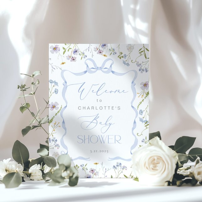 Wildblume Blue Bow Rahmen Babydusche Empfang Poster (Von Creator hochgeladen)