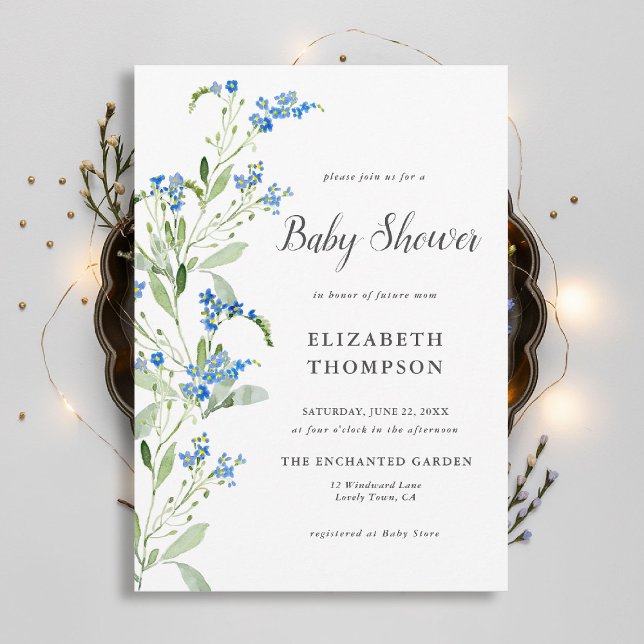 Wildblume Blue Floral Arch Elegante Babydusche Einladung (wildflowers baby shower invitation delicate blue watercolor arch elegant garden rustic chic boho)