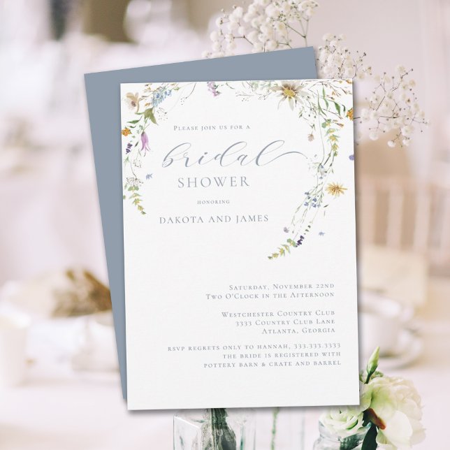 Wildblume Blue Floral Paare Brautparty Einladung (Von Creator hochgeladen)