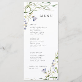 Wildblume Blue Watercolor Elegante Hochzeit Menükarte