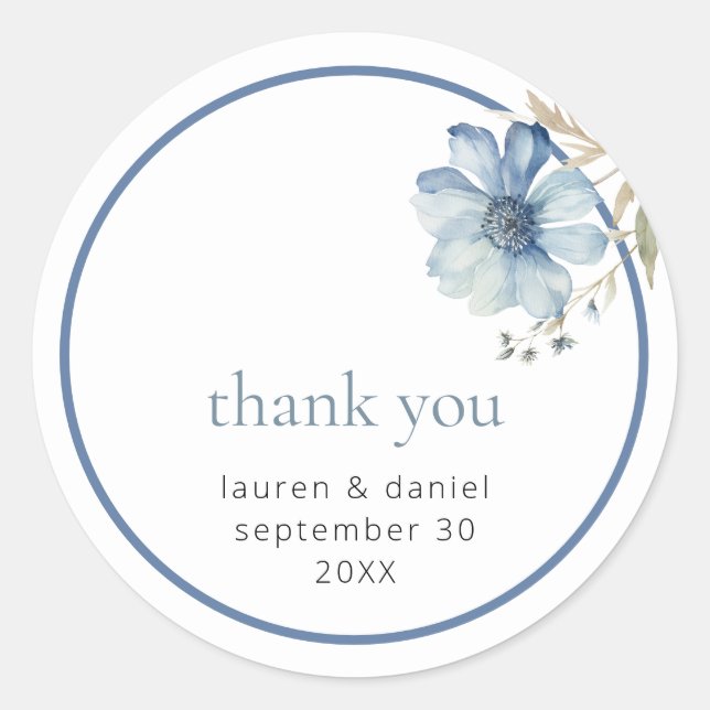 Wildblume Blue Wedding Vielen Dank Runder Aufkleber (Vorderseite)