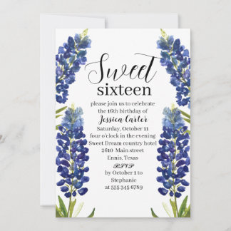 Wildblume Bluebonnets Wasserfarbe Süß 16 Sechzehn Einladung