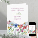 Wildblume Blühen wunderbare Blumenkarte Geburtstag Karte<br><div class="desc">Hübsche Wildblume Geburtstagskarte,  die Sie innen und außen personalisieren können. Das Design hat einen Blumenrand mit farbenfrohen,  wilden Blume in Rosa und Gelb,  mit einem daisy Divider und einem passenden Bouquet auf der Rückseite.</div>