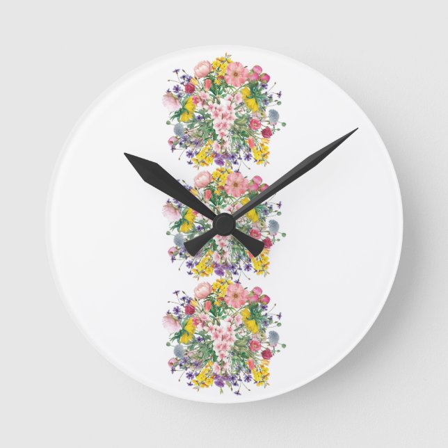 Wildblume Blumenakzent Art Inspiriert Runde Wanduhr (Vorderseite)