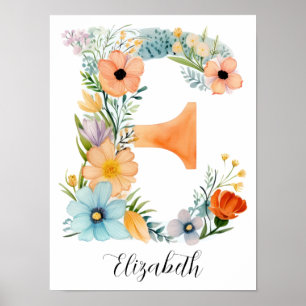 Wildblume Blumenanfang Buchstabe E drucken Poster