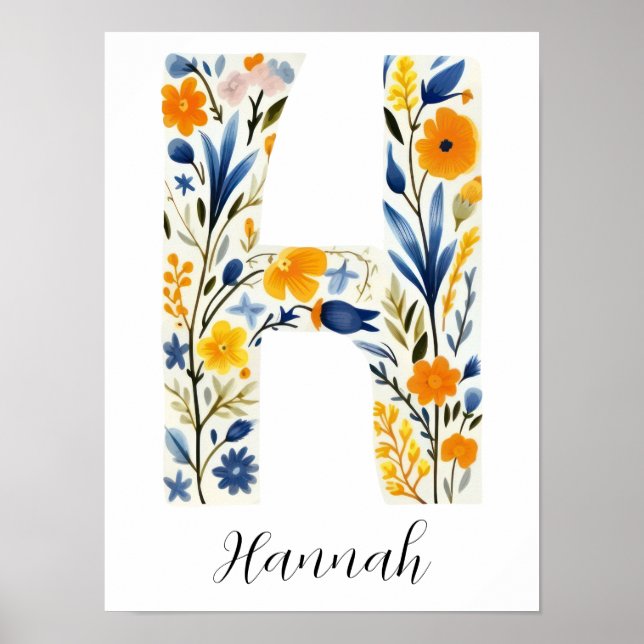 Wildblume Blumenanfang Buchstabe H drucken Poster (Vorne)