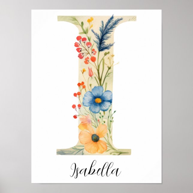 Wildblume Blumenanfänglicher Buchstabe I drucken Poster (Vorne)