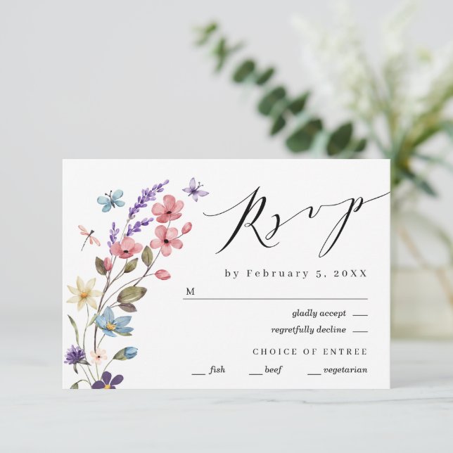 Wildblume Blumenfrühlingshochzeit RSVP Karte (Stehend Vorderseite)