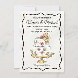 Wildblume Blumengarten Hochzeitskuchen Handgezeich Einladung