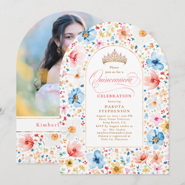 Wildblume Blumengarten Quinceanera Foto Einladung (Vorne/Hinten)