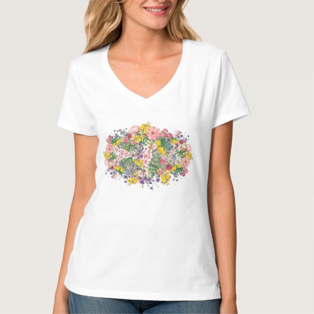 Wildblume Blumengrafie Inspirierte Frauenart T-Shirt (Vorderseite)