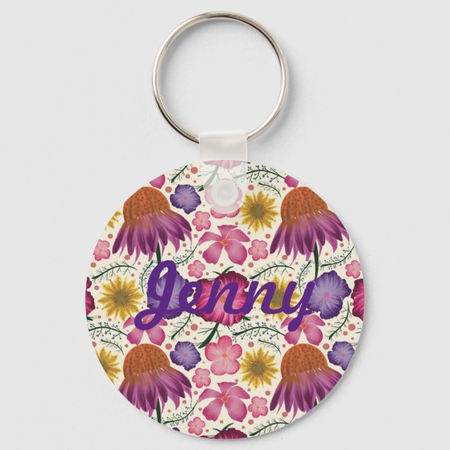 Wildblume Blumenmuster Personalisiert Schlüsselanhänger (Vorderseite)