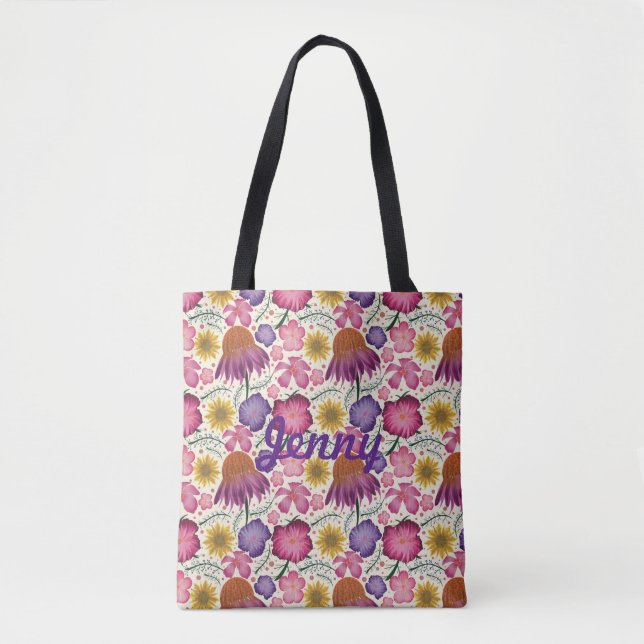 Wildblume Blumenmuster Personalisiert Totbeutel Tasche (Vorderseite)