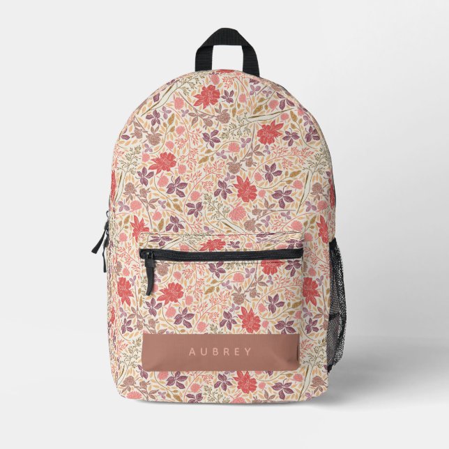 Wildblume Blumenmuster Rosa und Lila Bedruckter Rucksack (Vorderseite)