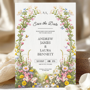 Wildblume Blumenrahmen Save the Date Hochzeit Einladung