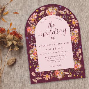 Wildblume Blumenstrauß Burgund & Blush Hochzeit Einladung