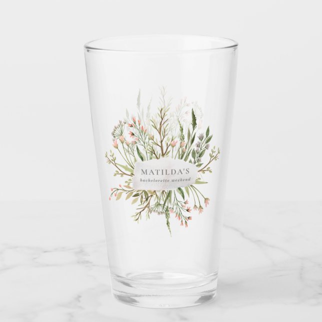 Wildblume Blumenstrauß rustikales Bauernhaus Pink  Glas (Vorderseite)