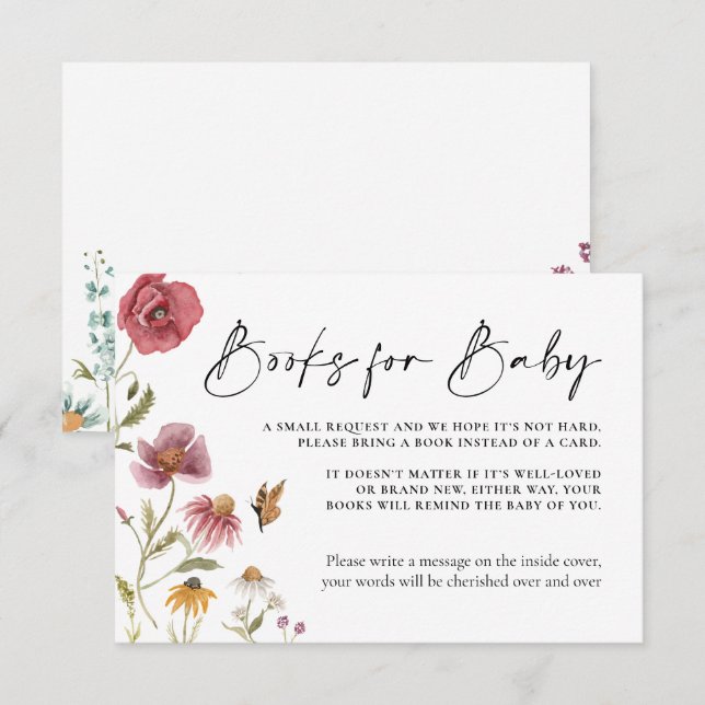 Wildblume Blush Books für Babykarte Mitteilungskarte (Vorne/Hinten)