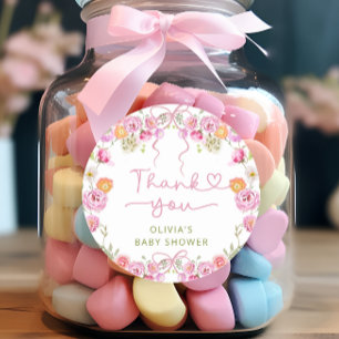 Wildblume Blush Pink Bow Babydusche Danke Runder Aufkleber