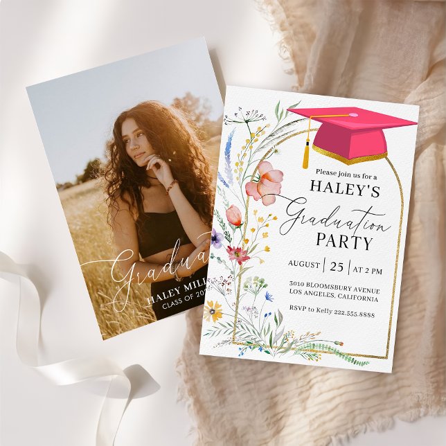 Wildblume Bogenschrift Foto Abschluss 2024 Einladung (Von Creator hochgeladen)