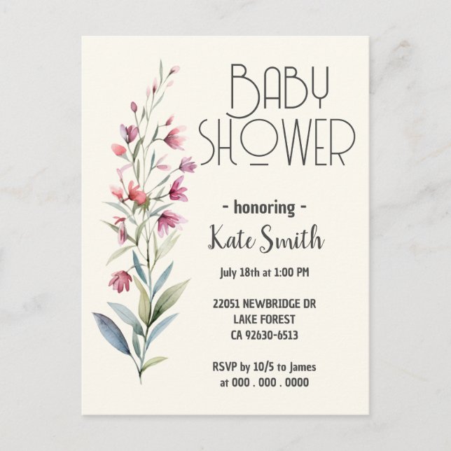 Wildblume Boho Babydusche Einladungspostkarte (Vorderseite)