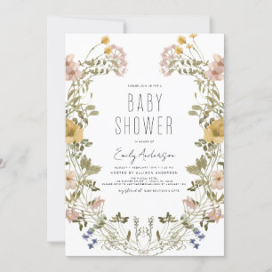 Wildblume Boho Babydusche Elegante Modernes Invita Einladung